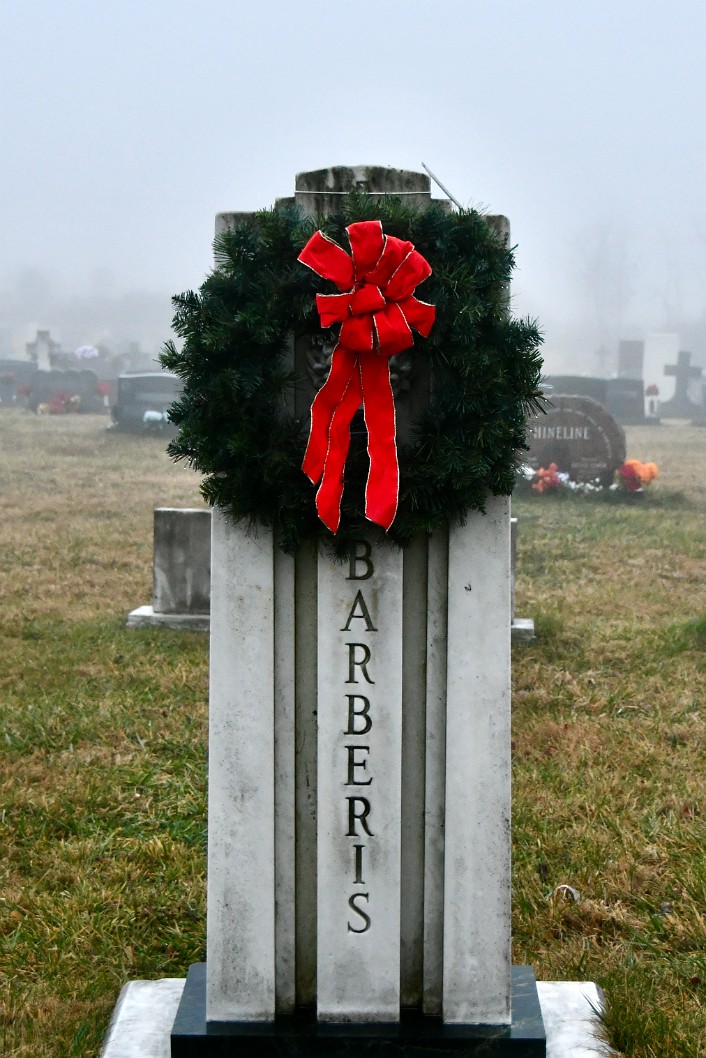 Wreath and Bow on the Family Stone